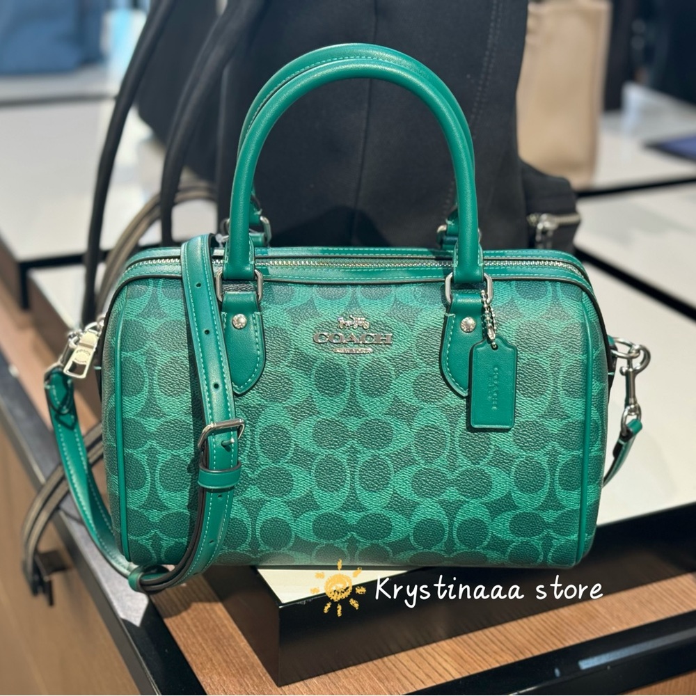 NWT Coach Rowan Satchel Bag In Signature Canvas Bright Jade Green CV961 New